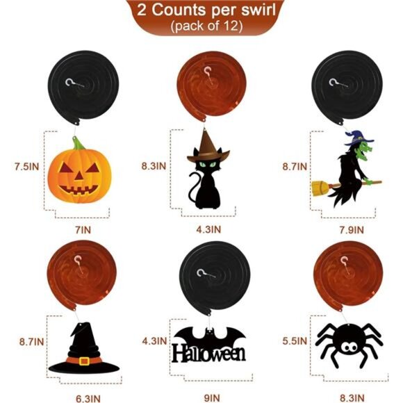 Halloween Hanging Decorations 36 PCS Ghost Pumpkin Witches Ceiling Swirls Party - Picture 3 of 7